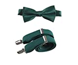 Tuxgear Mens Bow Tie and Adjustable Stretch Suspender Sets in Assorted Colors (Emerald Green, 30" Boys)