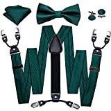 YOHOWA Mens Suspender and Bowtie 6 Clips Strength Adjustable Y Green Wedding Braces Handkerchief Cufflinks Formal Business Shamrock Day