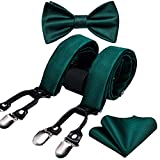 Barry.Wang Men Green Suspender and Bow Tie Set Y Shape Heavy Duty 6 Clips Braces for Wedding St. Patrick's Day