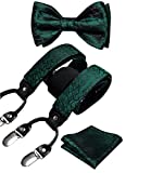 DiBanGu Bow tie and Suspenders for Men Emerald Green Suspender Self Bowtie Pocket Square Cufflinks Adjustable Y Shape Mens Trouser Braces