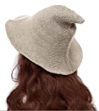 Halloween Witch Hat for Women Wool KnittedWide Brim Foldable Pointed Cap for Halloween Party Costume Accessory Daily (Khaki)