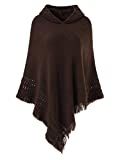 Ferand Ladies' Hooded Cape with Fringed Hem, Crochet Poncho Knitting Patterns for Women, Brown