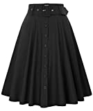 Women's Vintage High Waisted A-Line Skirts Flowy Long Skirt with Pockets and Belts Black XL