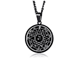 MEALGUET Stainless Steel Seal of Solomon Pendant Key of Solomon Protection Pendant Necklace for Men Women with Free Chain