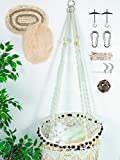 Cat Macrame Hammock for Larger Cats,Hanging Cat Hammock Chair Boho Cat Swing Bed with Catnip Cushion and Scratching Mat