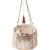 MewooFun Macrame Cat Hammock Hanging Cat Bed for Indoor Cats Boho Cat Swing Bed for Sleeping, Playing, Climbing, and Lounging