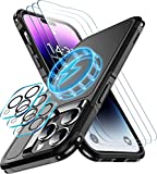 [12 in 1] Magnetic Case for iPhone 14 Pro Max Case,[12 FT Shockproof Compatible with Magsafe][3 Pcs Glass Screen Protector+3 Pcs Camera Lens Protector] [Heavy Duty] Phone Case Cover 6.7''-Black