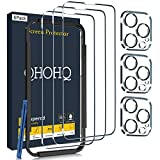 QHOHQ 3 Pack Screen Protector for iPhone 14 Pro Max 6.7 Inch with 3 Pack Tempered Glass Camera Lens Protector, Ultra HD, 9H Hardness, Scratch Resistant, Case Friendly [Included Easy to Install Frame]