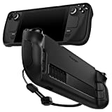 Spigen Rugged Armor Protective Case Designed for Steam Deck TPU Cover with Wrist Strap Shock-Absorption Anti-Scratch Cover Protector Steam Deck Accessories - Matte Black
