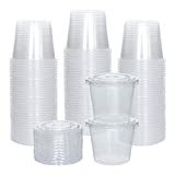 [100 Sets] 5.5 oz Small Plastic Containers with Lids, Jello Shot Cups with Lids, Disposable Portion Cups, Condiment Containers with Lids, Souffle Cups for Sauce and Dressing