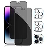 Pehael [2+2 Pack] iPhone 14 Pro Max Privacy Screen Protector with Camera Lens Protector Full Coverage Anti-Spy Tempered Glass Film 9H Hardness Upgrade Edge Protection Easy Installation Bubble Free Specially Designed for iPhone 14 Pro Max [6.7 inch]