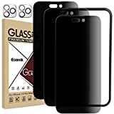 Esanik [3+2 Pack] Privacy Screen Protector for iPhone 14 Pro Max 6.7" Anti-Spy Tempered Glass + Camera Lens Protector, Installation Frame, 9H Hardness, Case Friendly, Easy Installation, Bubble Free