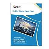 Uinkit 100 Sheets Thin Brochure Flyer Paper Glossy 8.5x11 Inkjet Printer DIY Chip Bag 36lb Photos Picture For Inkjet Printing 8.5 x 11 inches Letter size A4 Instant Dry 135gsm