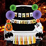 JOYIN Halloween Trunk or Treat Car Decorations Kit with Happy Halloween Themed Design, Car Archway Garage Decoration with Happy Halloween Banner, Paper Fans, Tassel Banner and Pumpkin Stickers