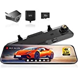 WOLFBOX Rear View Mirror Camera:Mirror Dash Cam Front and Rear 4K+2.5K for Car with 12" Full Touch Screen, Waterproof Backup WDR Camera, Night Vision, G-Sensor, Parking Assist,Free 64GB Card & GPS