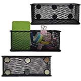 EASEPRES Magnetic Pencil Holder Set of 3 - Black Wire Mesh Storage Baskets Organizer with Strong Magnets - Perfect for Whiteboard, Refrigerator and Locker Accessories