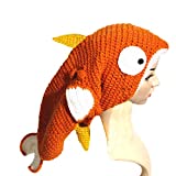 BIBITIME Orange Big Goldfish Hat Handmade Knit Animal Cap Funny Costume Beanie (Adult, Head Circumference 24"-25")