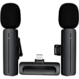 2 Pack Wireless Mini Lavalier Lapel Microphone for iPhone,iPad - Cordless Double Mics Plug and Pick-up 2.4G Ultra-Low Delay Built-in Noise Reduction Chip 5H Working Time for Two-Person Creator