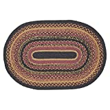 VHC Brands Heritage Farms, Braided Jute Rug, Non-Skid Pad, Door Mat, Oval, Red Black Tan. 20x30