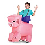 Pig Ride On Minecraft Inflatable Costume, Kids Inflating Costume Jumpsuit with Fan, Up to Size (7-8)