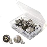20 Sets Replacement Jean Buttons, 17mm Combo Copper Tack Buttons Replacement Kit with Rivets and Metal Base in Plastic Storage Box