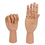 Baitaihem 2 Pack Wood Artist Drawing Hand Manikin Articulated Mannequin with Wooden Flexible Fingers 7 inch Left and Right Hand