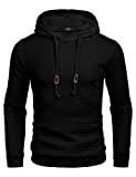 COOFANDY Men's Casual Hoodies Sweatshirt Hipster Gym Long Sleeve Drawstring Plaid Jacquard Pullover Hooded Black Medium