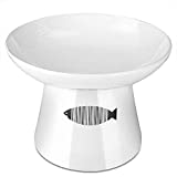 Yangbaga Cat Raised Food/Water Bowl for Elder Big Cats, Non-Skid 4.8x6.4in Premium Ceramic Cat Bowls with Stand, Sturdy and Anti-Fall (White)