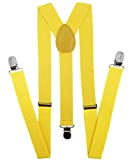 Navisima Adjustable Elastic Y Back Style Suspenders for Menand Women With Strong Metal Clips, Yellow (1 Pack)