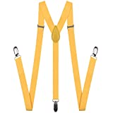 GUCHOL Suspenders for Mens with Strong Metal Clips Adjustable Elastic Y Style Leather Heavy Pants Suspender for Wedding&Party (Golden Yellow)