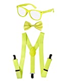 Dress Up America Neon Suspender Set - Bow-tie, Glasses, and Suspenders for Men, Women, Boys, and Toddlers (Kids, Yellow)