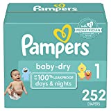 Diapers Size 1/Newborn, 252 Count - Pampers Baby Dry Disposable Baby Diapers (Packaging & Prints May Vary)