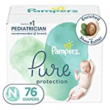 Diapers Size 0/Newborn, 76 Count - Pampers Pure Protection Disposable Baby Diapers, Hypoallergenic and Unscented Protection, Super Pack (Packaging & Prints May Vary)