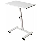 Seville Classics Airlift Height Adjustable Mobile Rolling Laptop Cart Computer Workstation Desk Table for Home, Office, Classroom, Hospital, w/Wheels, Flat (24") (New Model), White