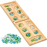 Regal Games Foldable Wooden Mancala Board Game with 48 Glass Stones, for Ages 8 to Adult