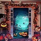 Halloween Door Decorations, Large Fabric Horror Moon Night Dead Tree Scary Cemetery Pumpkins Door Cover Halloween Front Door Porch Backdrop for Halloween Party Supplies, 70.87 x 35.43 Inch