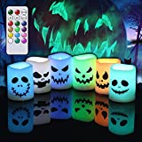 GenSwin Halloween Flameless Votive Candles Color Changing with Remote Timer, Battery Operated LED Tealight Candles for Halloween Home Decoration Gifts(6 Pack, 1.5 x 2)(Battery Included)