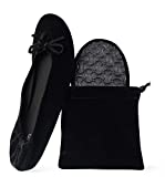 Silky Toes Womens Velvet Foldable Ballet Flats Portable Travel Shoes (Large, Black)