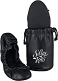 Silky Toes Foldable Travel Portable Flat Comfort Shoes with Pouch (Large 8/9, Black)