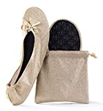 Women's Glitter Foldable Ballet Flat Roll Up Slipper Shoes (Gold-Sparkle, us_Footwear_Size_System, Adult, Women, Alpha, Medium, Medium)