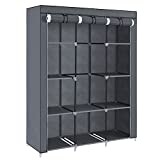 SONGMICS 51-Inch Portable Closet, Wardrobe Storage Organizer with 10 Shelves, Closet System with Hanging Rods and Cover, for Hanging Clothes, Quick and Easy Assembly, Grey URYG93G