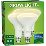 LED Grow Light Bulb, Briignite BR30 Grow Light Bulbs, Full Spectrum Grow Light Bulb 12W, 120W Equivalent, E26 Plant Light Bulbs, Grow light for Indoor Plants, Seedlings, Greenhouse, Hydroponic, 4 Pack