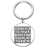 Engraved Sator Square Talisman Latin Silver Stainless Steel Keychain Men's Womens Key Ring