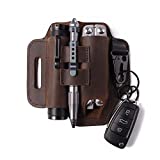 Gentlestache Multitool Belt Sheath, EDC Leather Belt Organizer, Belt Holder with Multitool Pouch, Flashlight Holder, Pen Holder and Keychain Clip, Practical EDC Belt Pouch for Men Dark Brown