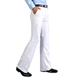 HAORUN Men Bell Bottom Pants Vintage 60s 70s Flare Formal Dress Trousers Slim Fit White