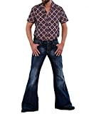 Men's Vintage Stretch Bell Bottom Fit Classic Relaxed Comfort Flared Retro Leg Disco Denim Jeans Pants, DB, X-Large
