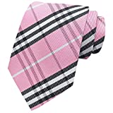 MENDENG New Classic Striped White Black Streak 100% Silk Men'S Tie Necktie Ties (One Size, Checks Plaid HBL-T6-Pink/Black)