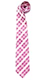 Retreez Plaid Check Patterns Woven Microfiber Men's Tie - Pink and White