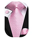 Dubulle Wedding Pink Plaid Ties for Men with Pocket Square Set Groom Neckties and Woven Hankerchief