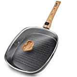 DRICKATE Grill Pan for Stove Tops with Lid, 11inch Nonstick Square Griddle Pan with Detachable Handle, Induction Steak Bacon Pan